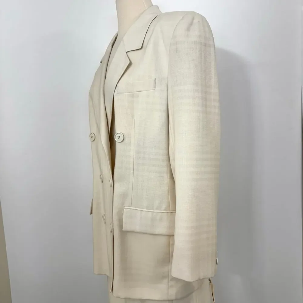 Christian Dior Suit 2pc Double Breasted Blazer and Skirt Cream 12 Vtg w/ Tags